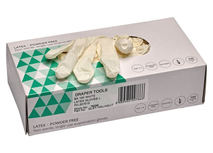 Draper Latex Gloves, Size Large, White (Box of 100) 79298 Draper - Town Tools 