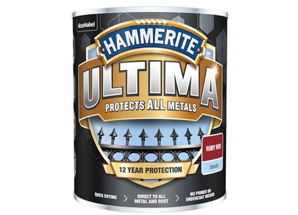 Hammerite Ultima Metal Paint Smooth Ruby Red 750ml Hammerite - RockBottom Northampton