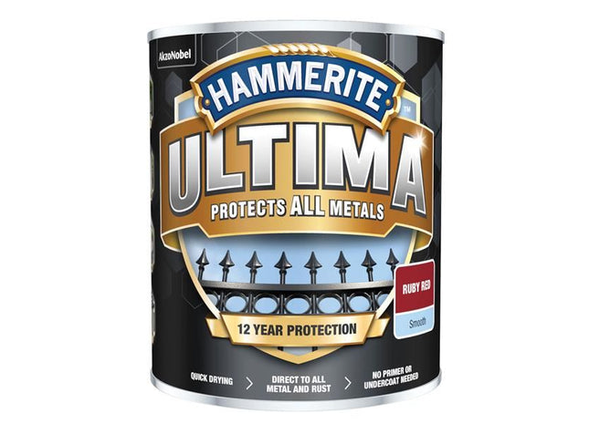 Hammerite Ultima Metal Paint Smooth Ruby Red 750ml Hammerite - RockBottom Northampton