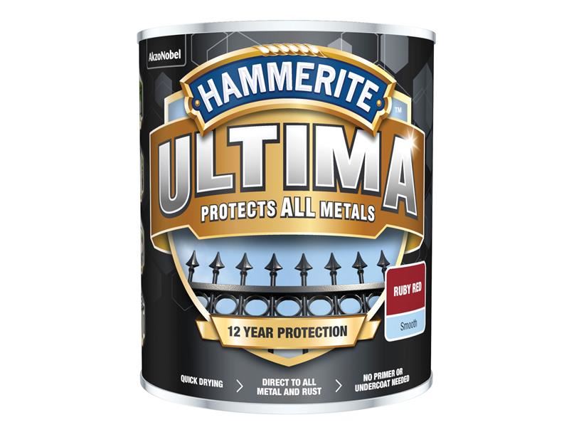 Hammerite Ultima Metal Paint Smooth Ruby Red 750ml Hammerite - RockBottom Northampton