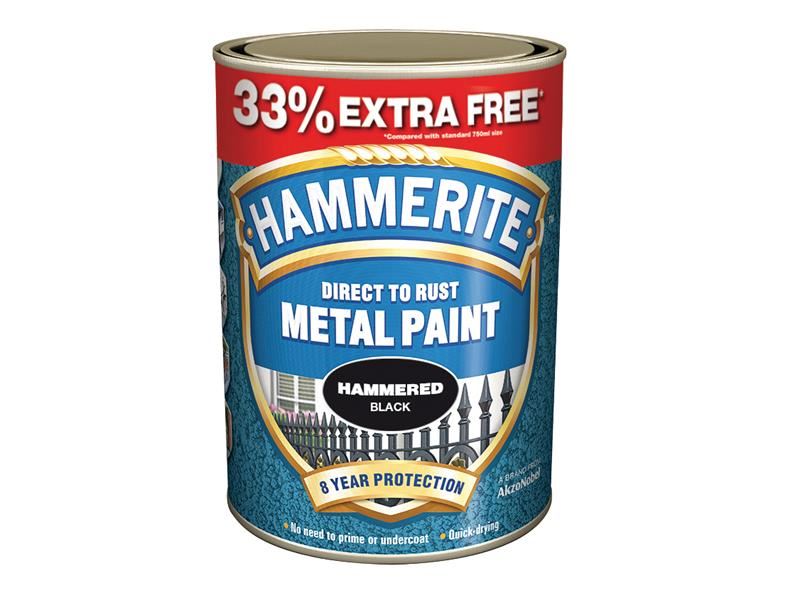 Hammerite Direct to Rust Hammered Finish Metal Paint Black 750ml + 33% Hammerite - RockBottom Northampton