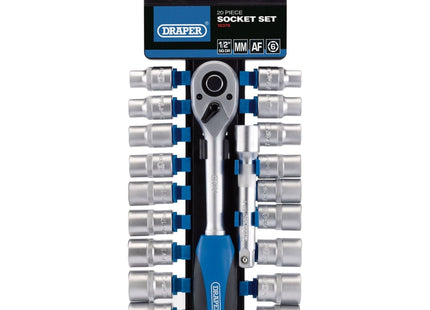 Draper Combined MM/AF Socket and Ratchet Set, 1/2" Sq. Dr. (20 Piece) 16376 Draper - Town Tools 