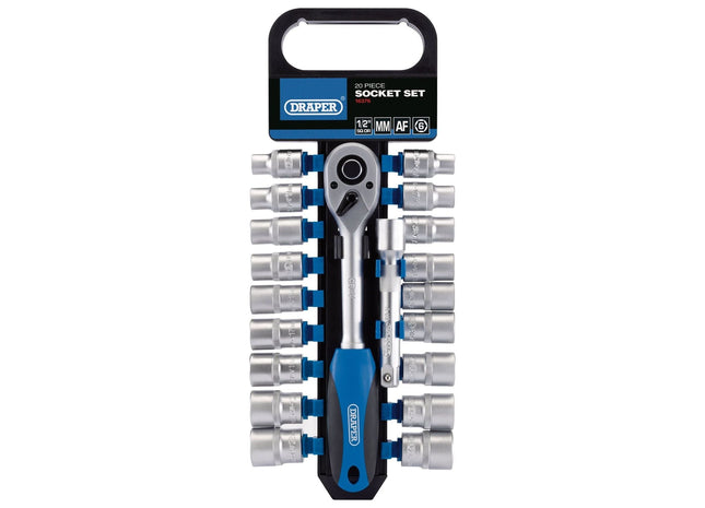 Draper Combined MM/AF Socket and Ratchet Set, 1/2" Sq. Dr. (20 Piece) 16376 Draper - Town Tools 