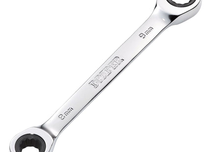 Draper Draper HI-TORQ Metric Double Ratchet Ring Spanner, 8 x 9mm Draper - Town Tools