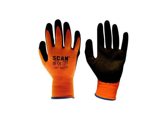 Scan Hi-Vis Orange Foam Latex Coated Gloves - XXL (Size 11) Scan - RockBottom Nothampton