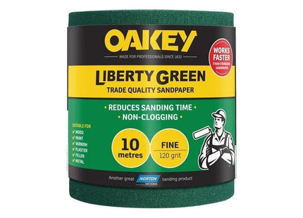 Oakey Liberty Green Sanding Roll 115mm x 10m Fine 120G Oakey - RockBottom Nothampton