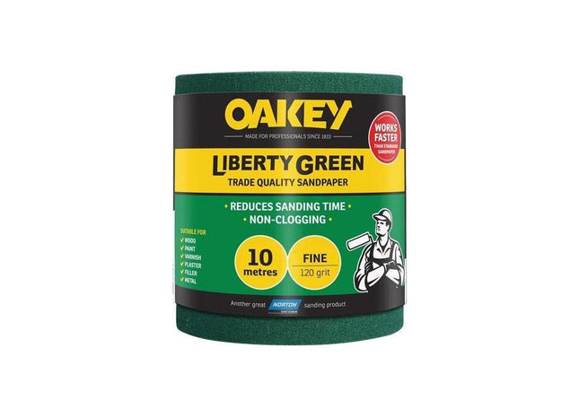 Oakey Liberty Green Sanding Roll 115mm x 10m Fine 120G Oakey - RockBottom Nothampton