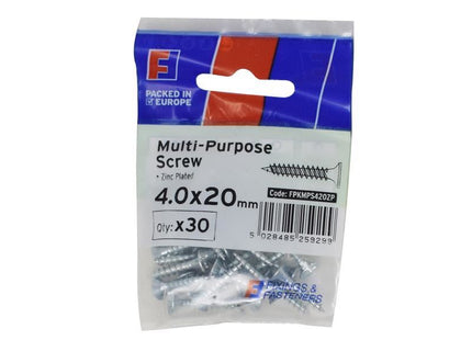 ForgeFix Multi-Purpose Pozi Screw CSK ST ZP 4.0 x 20mm ForgePack 30 ForgeFix - RockBottom Northampton