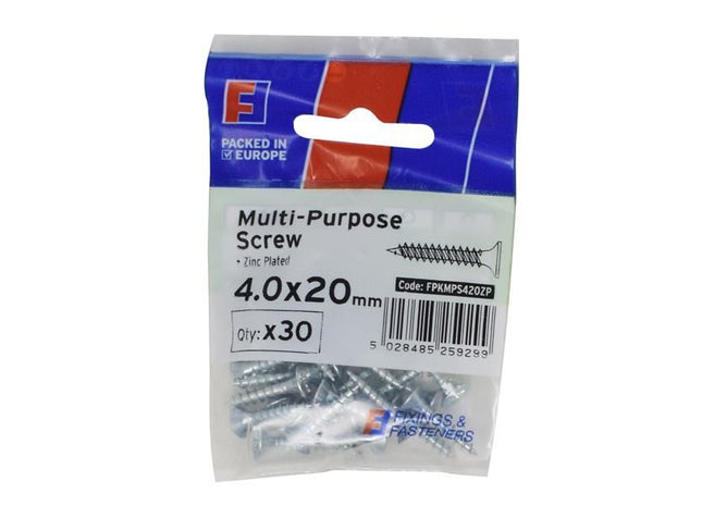 ForgeFix Multi-Purpose Pozi Screw CSK ST ZP 4.0 x 20mm ForgePack 30 ForgeFix - RockBottom Northampton