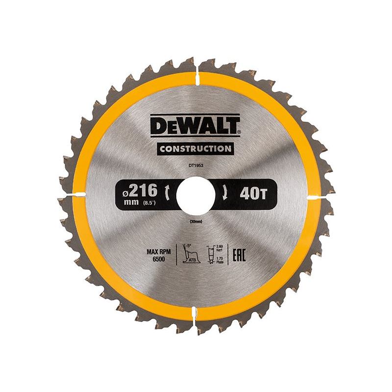 Dewalt Power Tools Stationary Construction Circular Saw Blade 216 x 30mm x 40T ATB/Neg DeWALT Power Tools - RockBottom Northampton