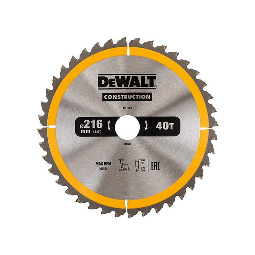 Dewalt Power Tools Stationary Construction Circular Saw Blade 216 x 30mm x 40T ATB/Neg DeWALT Power Tools - RockBottom Northampton