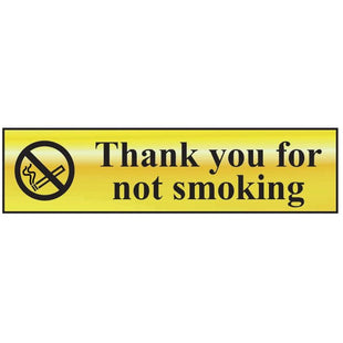 Scan Thank You For Not Smoking - Polished Brass Effect 200 x 50mm Scan - RockBottom Nothampton