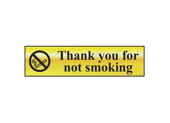Scan Thank You For Not Smoking - Polished Brass Effect 200 x 50mm Scan - RockBottom Nothampton