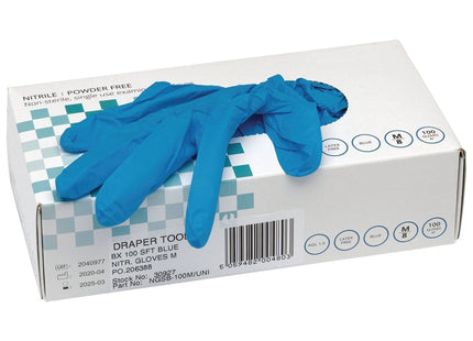 Draper Nitrile Gloves, Medium, Blue (Pack of 100) 30927 Draper - Town Tools 
