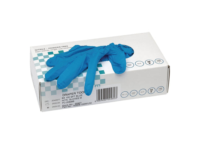 Draper Nitrile Gloves, Medium, Blue (Pack of 100) 30927 Draper - Town Tools 