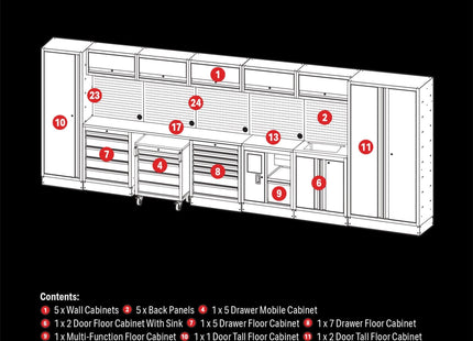 Draper BUNKER Modular Storage Combo with Sink and Hardwood Worktop (25 Piece) Draper - Town Tools 