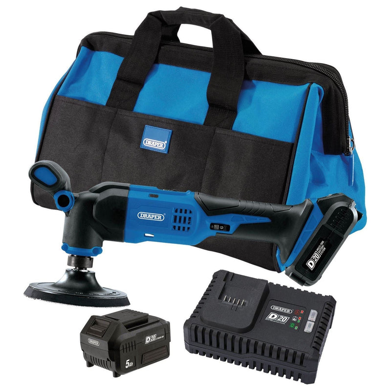 D20 20V Dual Action Polisher Kit, 125mm, 2 x 5.0Ah Battery, 1 x Fast Charger Draper - Town Tools