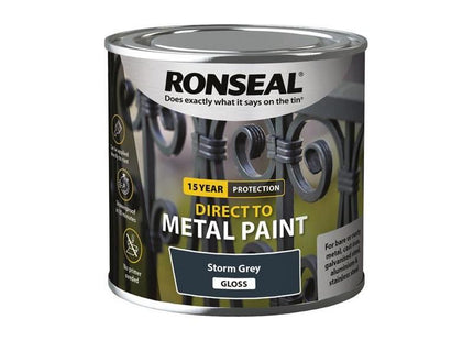 Ronseal Direct to Metal Paint Storm Grey Gloss 250ml Ronseal - RockBottom Nothampton