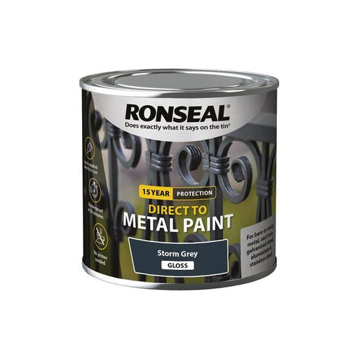 Ronseal Direct to Metal Paint Storm Grey Gloss 250ml Ronseal - RockBottom Nothampton