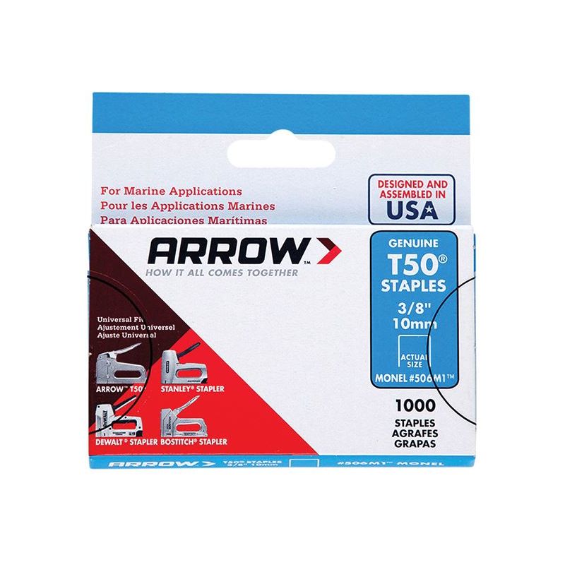 Arrow T50M 506m Monel Staples 10mm (3/8in) (Box 1000) Arrow - RockBottom Northampton 