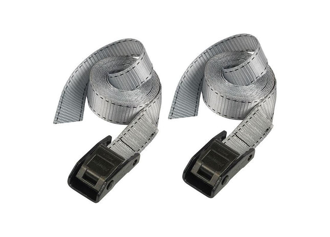 Master Lock Lashing Strap with Metal Buckle, Grey 2.5m 150kg (Pack 2) Master Lock - RockBottom Northampton