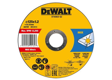 Dewalt Power Tools Metal Cutting Disc 125 X 1.2 X 22.23mm (Pack of 10) DeWALT Power Tools - RockBottom Northampton