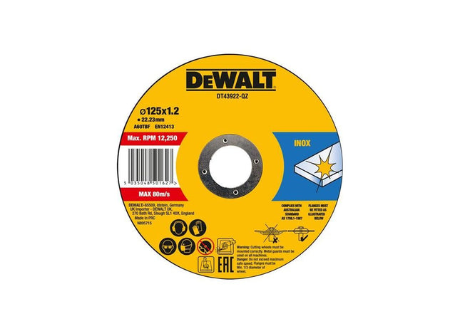 Dewalt Power Tools Metal Cutting Disc 125 X 1.2 X 22.23mm (Pack of 10) DeWALT Power Tools - RockBottom Northampton