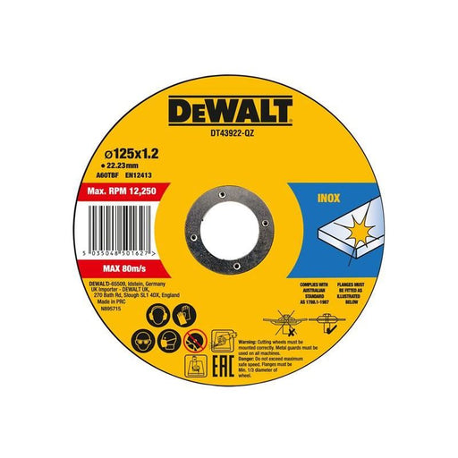 Dewalt Power Tools Metal Cutting Disc 125 X 1.2 X 22.23mm (Pack of 10) DeWALT Power Tools - RockBottom Northampton