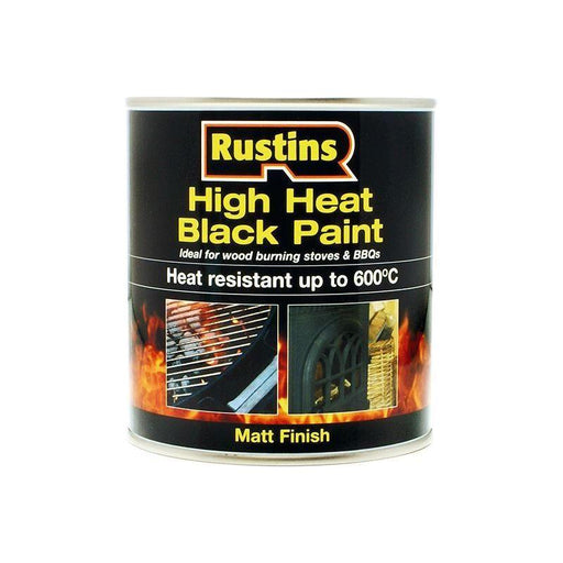 Rustins High Heat Paint 600°C Black 500ml Rustins - RockBottom Nothampton