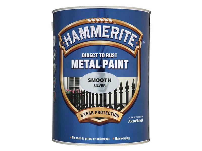 Hammerite Direct to Rust Smooth Finish Metal Paint Silver 5 Litre Hammerite - RockBottom Northampton