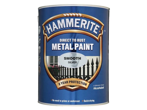 Hammerite Direct to Rust Smooth Finish Metal Paint Silver 5 Litre Hammerite - RockBottom Northampton
