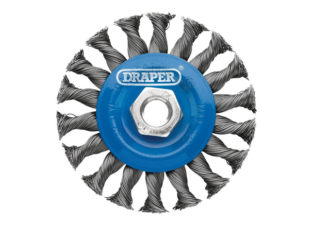 Draper Steel Twist-Knot Flat Wire Wheel Brush, 100mm, M14 Draper - Town Tools