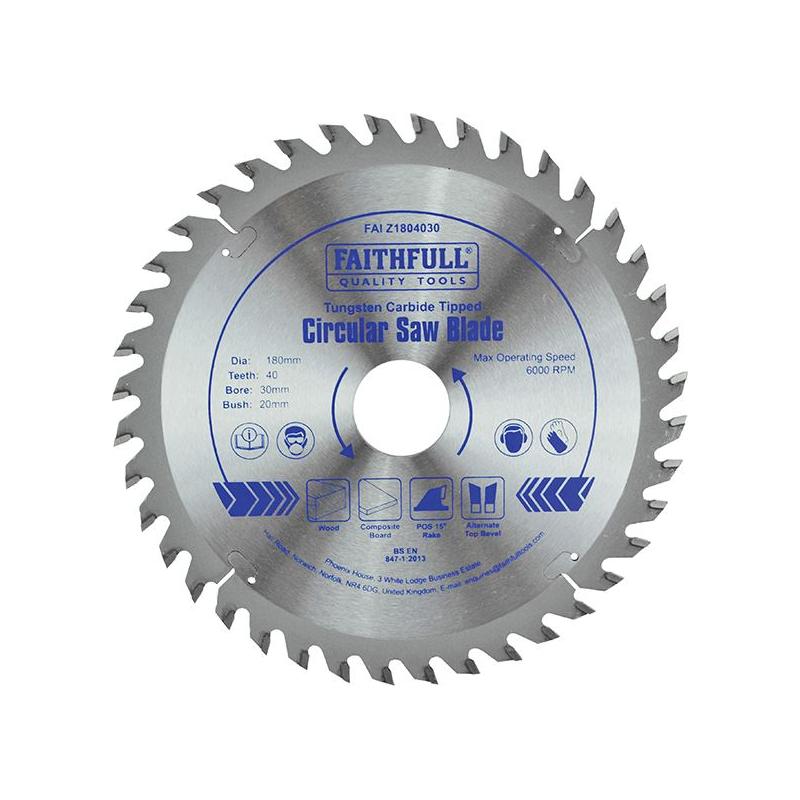 Faithfull TCT Circular Saw Blade 180 x 30mm x 40T POS Faithfull - RockBottom Northampton