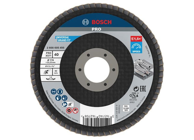 Bosch Powertool Accessories PRO X571 Flap Disc, Angled 115 x 22.23 x G40 Bosch Powertool Accessories - RockBottom Northampton