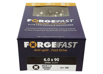 Forgefix ForgeFast Pozi Compatible Elite Performance Wood Screw ZY 6.0 x 90mm Box 100 ForgeFix - RockBottom Northampton
