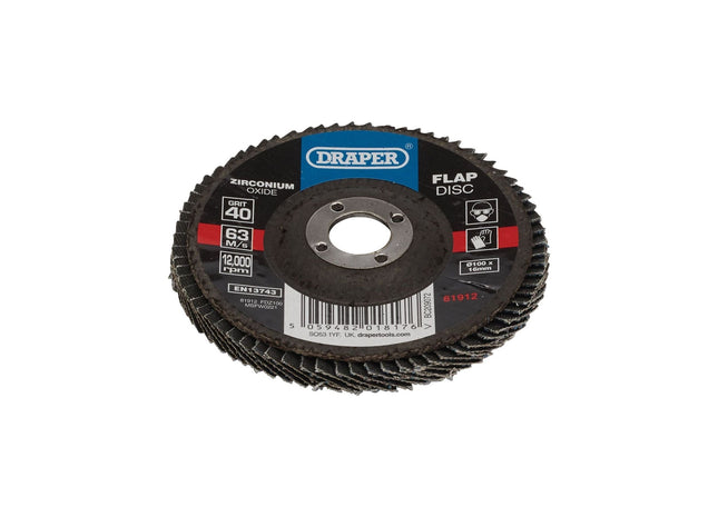 Draper Zirconium Oxide Flap Disc, 100 x 16mm, 40 Grit 81912 Draper - Town Tools 