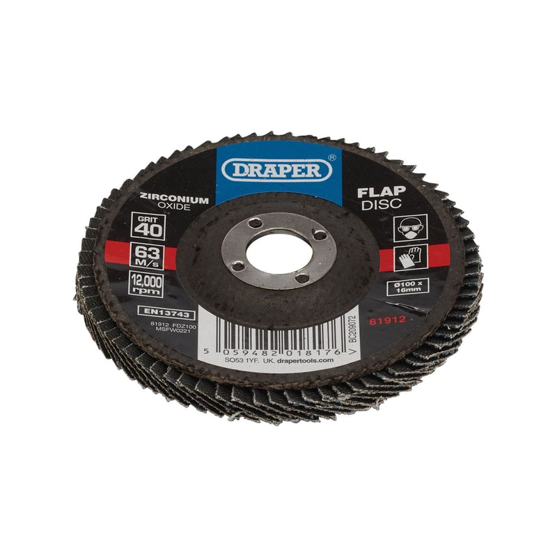 Draper Zirconium Oxide Flap Disc, 100 x 16mm, 40 Grit 81912 Draper - Town Tools 