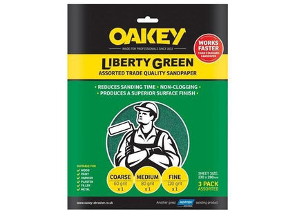 Oakey Liberty Green Aluminium Oxide Sheets 230 x 280mm Assorted (3) Oakey - RockBottom Nothampton