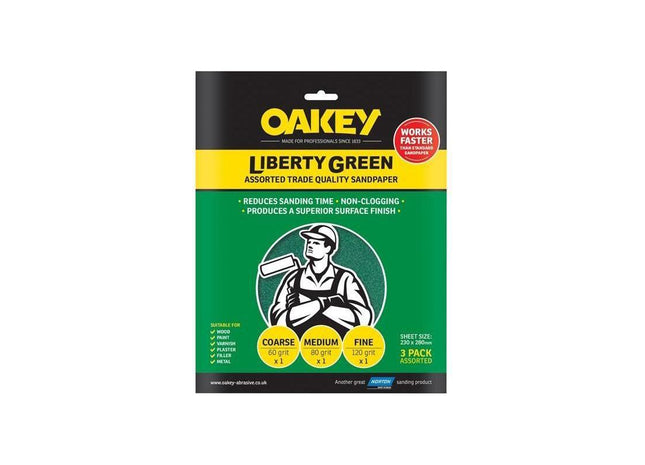 Oakey Liberty Green Aluminium Oxide Sheets 230 x 280mm Assorted (3) Oakey - RockBottom Nothampton