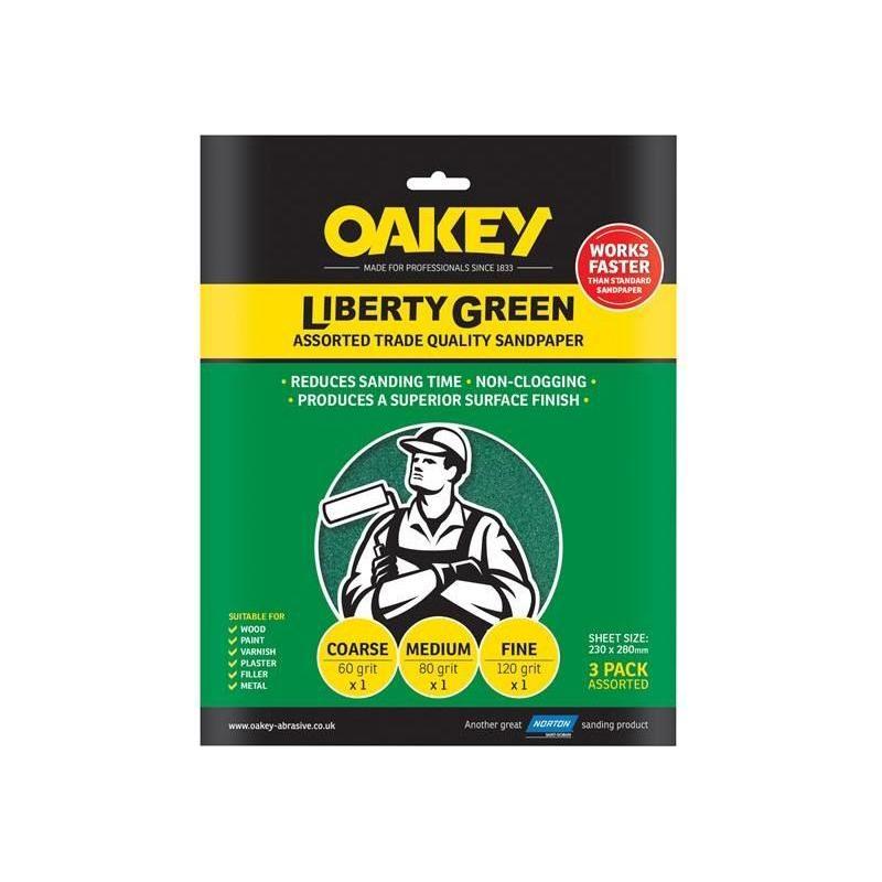 Oakey Liberty Green Aluminium Oxide Sheets 230 x 280mm Assorted (3) Oakey - RockBottom Nothampton