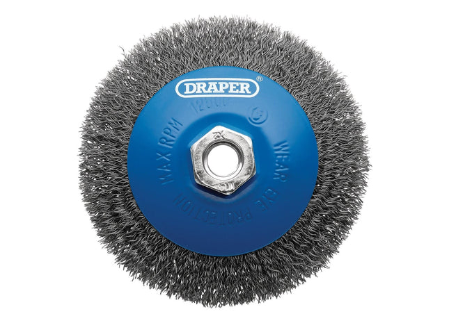 Draper Steel Bevelled Crimped Wire Wheel Brush, 115mm, M14 Draper - Town Tools