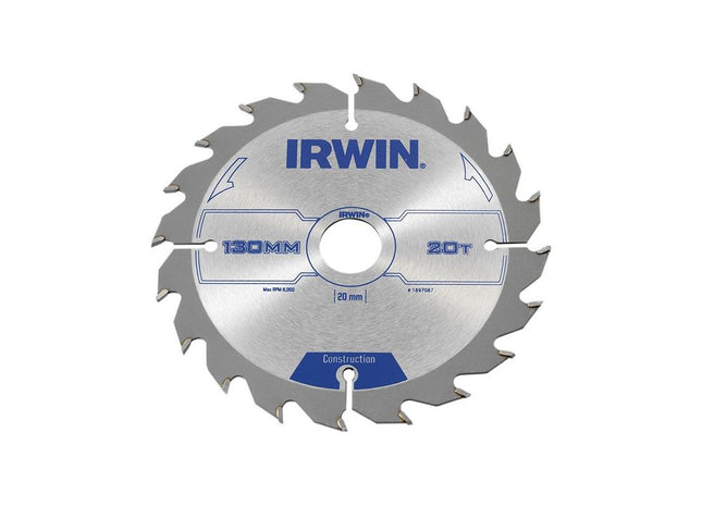 Irwin® Construction Circular Saw Blade 130 x 20mm x 20T ATB IRWIN® - RockBottom Northampton