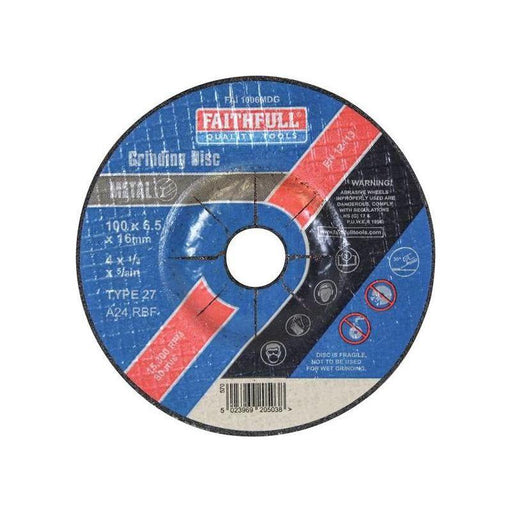 Faithfull Depressed Centre Metal Grinding Disc 100 x 6.5 x 16mm Faithfull - RockBottom Northampton