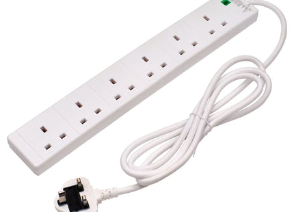 Draper Six Socket Surge Protected Extension Lead with Neon Indicator, 2m Draper - Town Tools