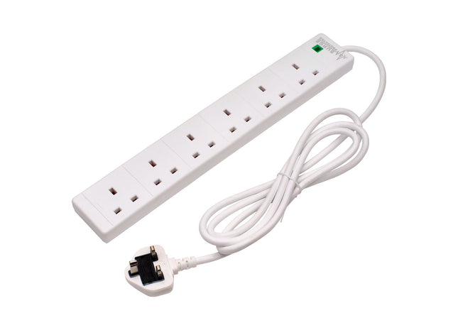 Draper Six Socket Surge Protected Extension Lead with Neon Indicator, 2m Draper - Town Tools