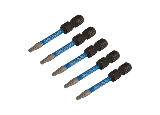 Draper Expert TX-STAR Impact Screwdriver Bits, T10 x 50mm, 1/4" Hex (Pack of 5) Draper - Town Tools 