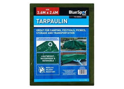 Bluespot Tools Green Tarpaulin 3.6 x 2.4m BlueSpot Tools - RockBottom Northampton