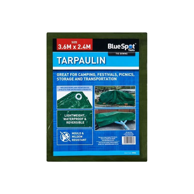 Bluespot Tools Green Tarpaulin 3.6 x 2.4m BlueSpot Tools - RockBottom Northampton