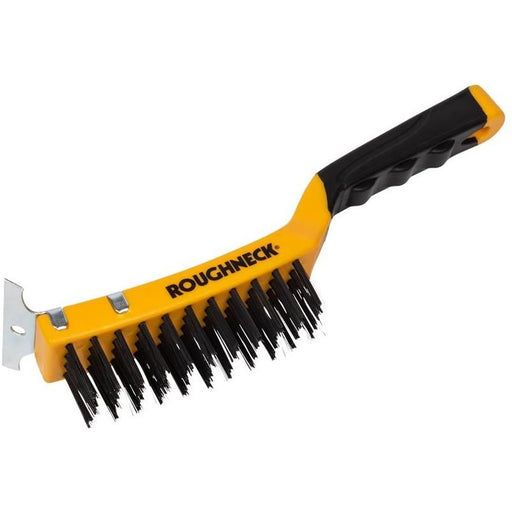 Roughneck Carbon Steel Wire Brush Soft Grip with Scraper 300mm (12in) - 4 Row Roughneck - RockBottom Nothampton