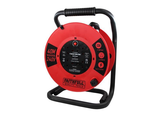 Faithfull Power Plus Open Cable Reel 240V 40m 13A 4 Socket (1.25mm Cable) Faithfull Power Plus - RockBottom Northampton